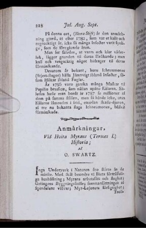 Anmärkningar, vid Hvita Myrans (Termes L) Historia.