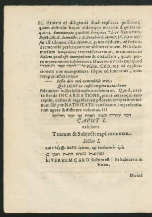 Caput I. exhibens Textum & Subiecti explicationem.