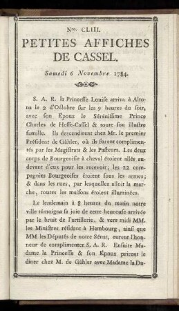 No CLIII (Samedi 6 Novembre 1784)