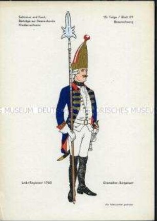 Uniformdarstellung, Grenadier-Sergeant des Leib-Regiments Braunschweig, 1765.