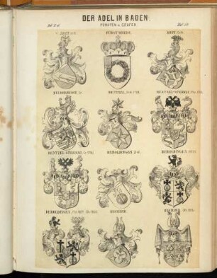 Taf. 19. v. Arzt. St-W. - Fürstwrede. - Arzt. Grfn. - Belderbusch. Gr. - Bentzel, St-W- 1732. - Bentzel-Sternau, Fhr. 1746. - Bentzel-Sternau. Gr. 1790. - Beroldingen. St-W. - Beroldingen. verm. - Beroldingen, Fhr: 1671. Gfn: 1800. - Bismark. - Bismark. Gfn. 1816. -