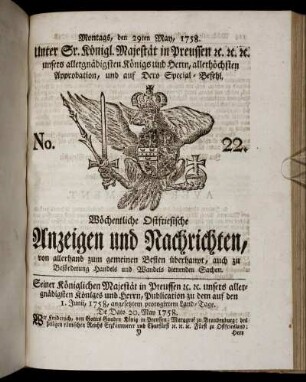 No. 22. Montags, den 29ten May, 1758.