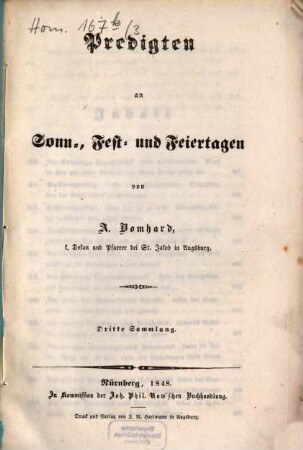 Predigten an Sonn-, Fest- und Feiertagen, 3