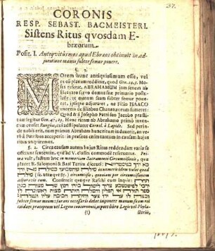 Coronis Resp. Sebast. Bacmeisteri. Sistens Ritus qvosdam Ebræorum
