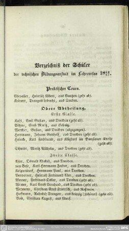 Verzeichniß der Schüler der technischen Bildungsanstalt im Lehrcursus 1846/47