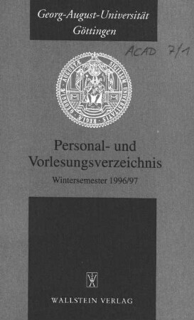 WS 1996/97: Personal- und Vorlesungsverzeichnis ...