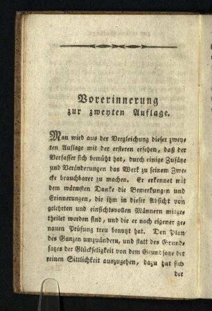 Vorerinnerung zur zweyten Auflage