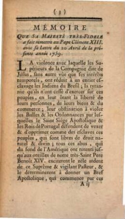 Mémoire de Sa Majesté au Pape Clement XIII.