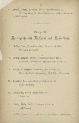 Gruppe II. Erzeugnisse der Bäckerei und Konditorei