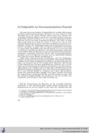 Zur Frühgeschichte des Zisterzienserinnenklosters Wonnental.