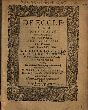 De Ecclesia Dispvtatio Contra Pontificios
