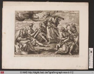 Apparet Esdrae dominus in nube prcipitq[ue] quid ab illo cum quinque viris fieri velit. 4 Esd. Cap. 14.