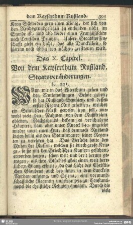 Das X. Capitel. Von den Kayserthum Rußland : Staatsveränderungen