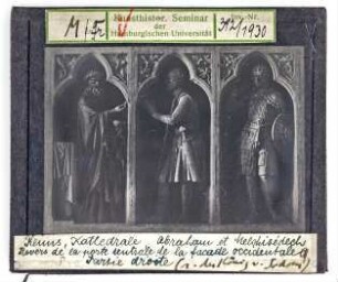 Reims, Kathedrale: Westfassade, Abraham und Melchisedek, Innenseite des Hauptportals, rechte Seite