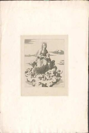 Madonna mit Kind auf einer Wolke, von Engeln umgeben