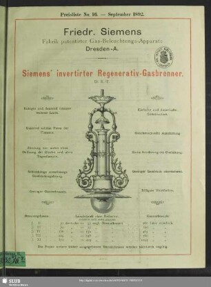 Nr. 16.1892: Preisliste ...