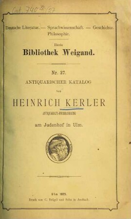 Antiquarischer Katalog von Heinrich Kerler. 27