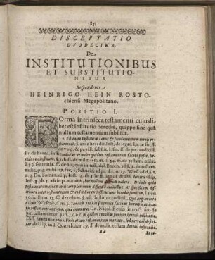 Disceptatio Duodecima. De Institutionibus Et Substitutionibus.