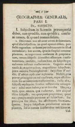 Geographiae Generalis, Pars I. De Subiecto.