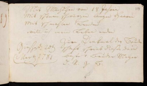 Meyer, Christoph Theodor [Jurastudent aus Schotten am Vogelsberg]. Gießen, 20.03.1781.