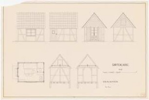 Gartenlaube: Grundrisse, Ansichten, Schnitte 1:200