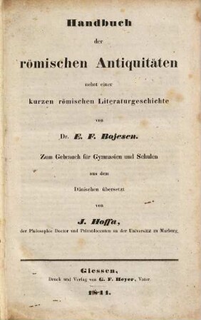 Handbuch der römischen Antiquitäten : nebst einer kurzen römischen Literaturgeschichte