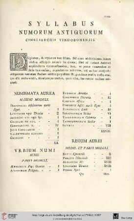 Syllabus numorum antiquorum cimeliarchii vindobonensis