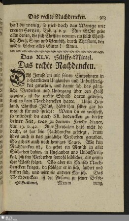 Das XLV. Hülffs-Mittel. Das rechte Nachdencken