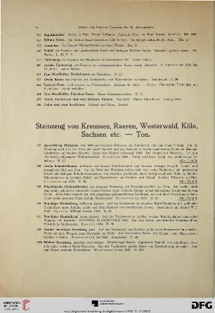 Steinzeug von Kreussen, Raeren, Westerwald, Köln, Sachsen etc.- Ton (Nr. 327-346d)