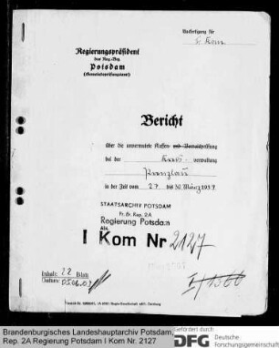 Bericht über die unvermutete Prüfung der Kreiskommunalkasse Prenzlau vom März 1939