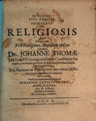 Diss. de religiosis