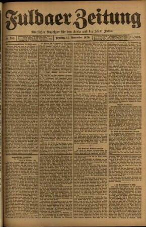 Erste Ausgabe vom Freitag, den 12. November 1920.