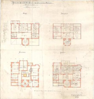 Fischer, Theodor; Würzburg; Haus Dr. Seifert - Grundriss, Grundriss Souterrain, Grundriss EG,Grundriss DG