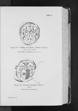 Tafel 2. Siegel des dänischen Seeoffiziers Johann Sieverts. Siegel des Leutnants Gerhard Sieverts.