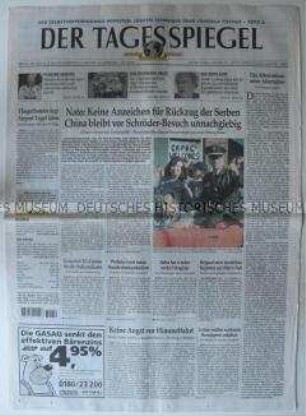 "Der Tagesspiegel", Berliner Tageszeitung mit Leitartikel über den Kosovo-Krieg