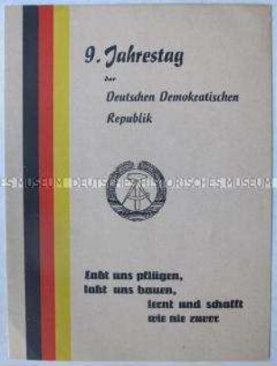 Propagandaschrift der Nationalen Front des Kreises Sternberg zum 9. Jahrestag der DDR
