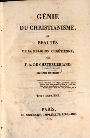 Génie du christianisme, ou beautés de la religion chrétienne, 2