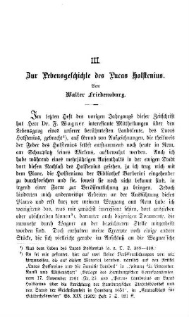 Zur Lebensgeschichte des Lucas Holstenius