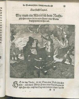 Das fünfft Capitel. Wie man ein Mörsel zu dem Nachtschiessen richten sol/ da man Feuwr oder Steinkuglen darauß werffen wil.