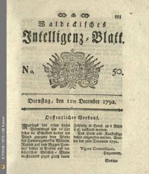 No. 50. Dienstag, den 11ten December 1792