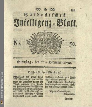 No. 50. Dienstag, den 11ten December 1792