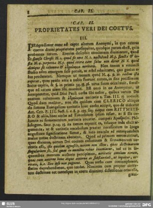 Cap. II. Proprietates Veri Dei Coetus