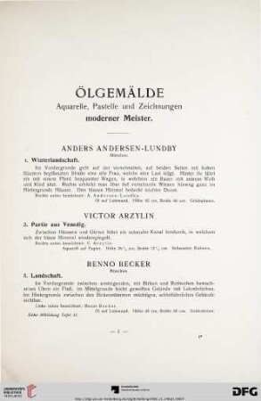 Ölgemälde, Aquarelle, Pastelle und Zeichnungen moderner Meister (Nr. 1-178)