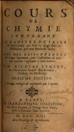 Cours de chymie