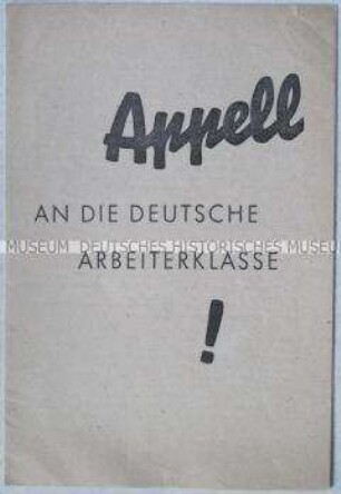 Propagandaschrift des FDGB mit einem Appell an die Arbeiterklasse in der Bundesrepublik, sich von der Politik der Adenauer-Regierung abzuwenden