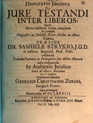Disputatio Iuridica De Iure Testandi Inter Liberos