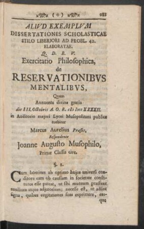 Aliud Exemplum Dissertationis Scholasticae Stilo Liberiori Ad Probl. 42. Elaboratae