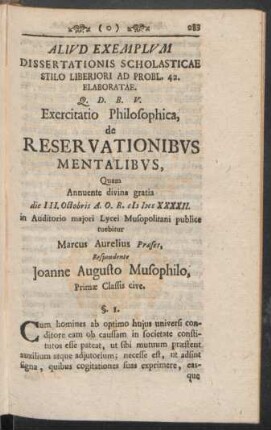 Aliud Exemplum Dissertationis Scholasticae Stilo Liberiori Ad Probl. 42. Elaboratae