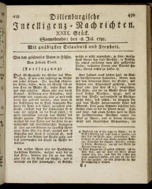 XXIX. Stück. Sonnabends: den 18. Jul. 1795.