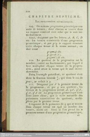 Chapitre septième. Les Progressions géométriques